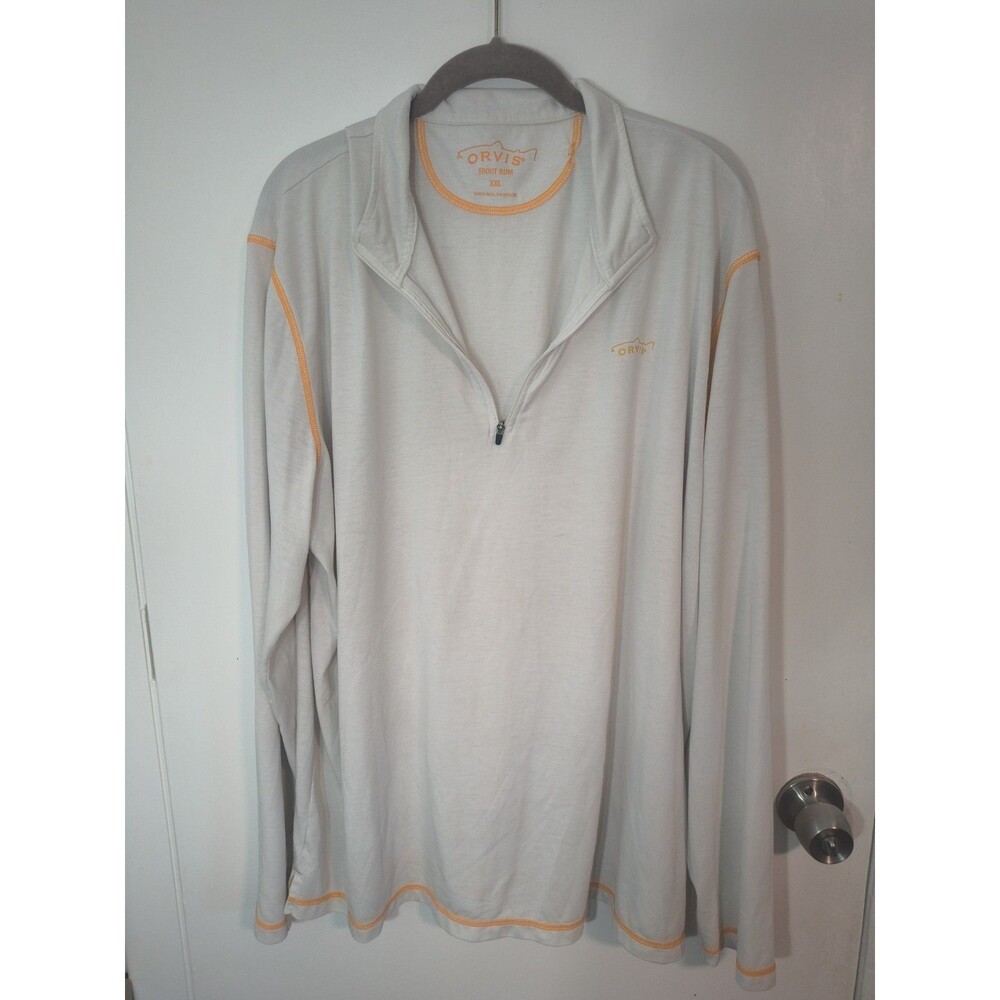 Orvis Pullover Sweater 1/4 Quarter Zip Mens XXL Fly Fishing Trout Bum White